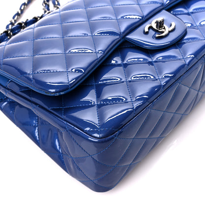 Chanel Patent Calfskin Quilted Jumbo Double Flap Blue 10 of 11