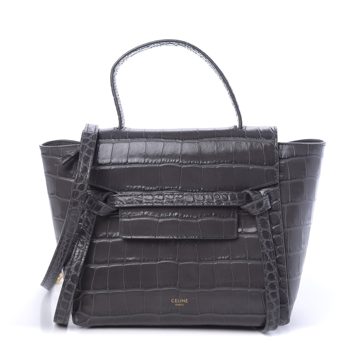 Calfskin Crocodile Embossed Nano Belt Bag Grey