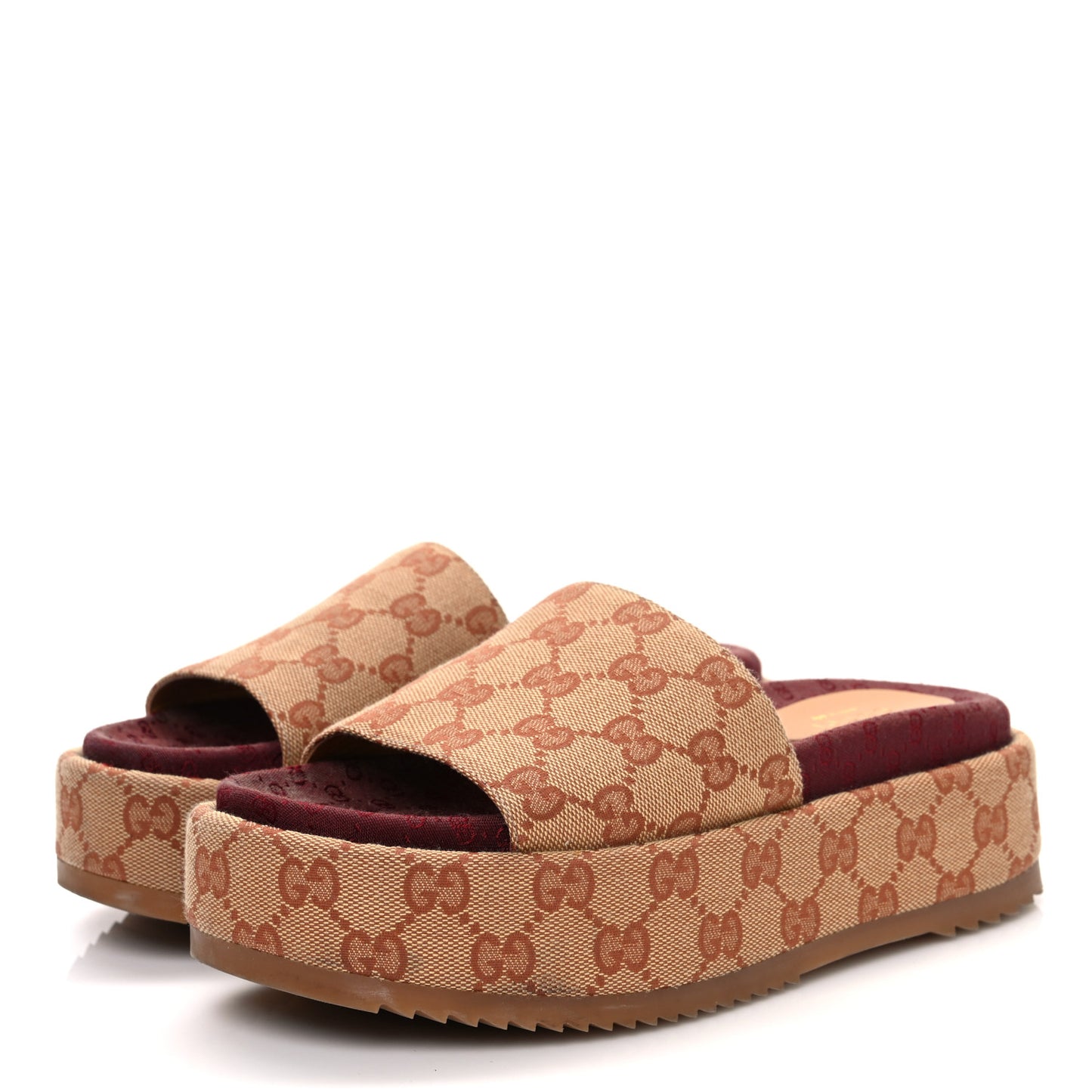 Canvas GG Monogram Angelina Platform Slide Sandals 36 Beige Ruggine
