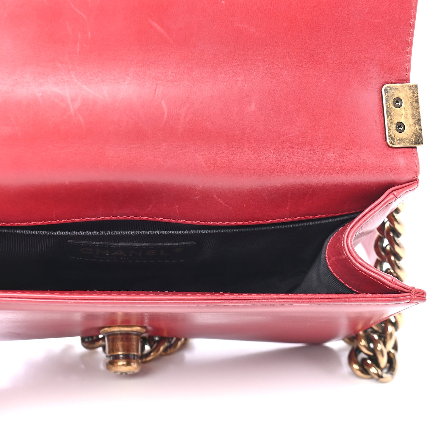 Glazed Calfskin Small Boy Flap Red