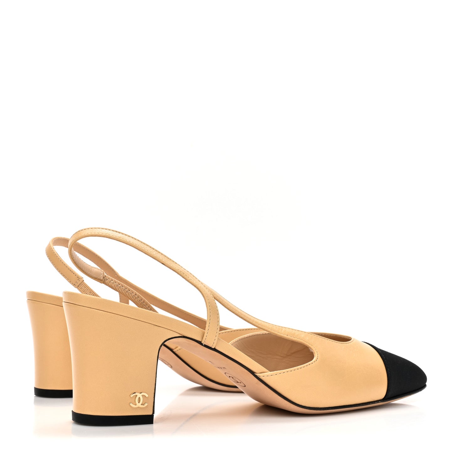 Goatskin Grosgrain Cap Toe CC Slingback Pumps 40 Beige Black