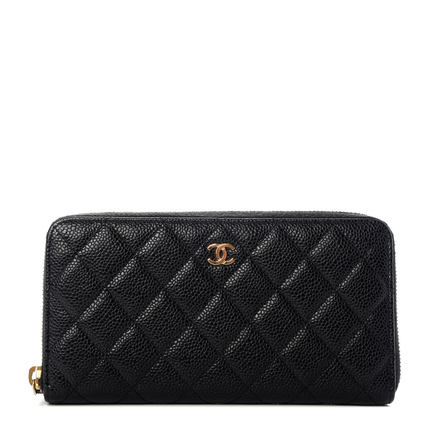 Caviar Quilted Large Gusset Zip Around Wallet Black