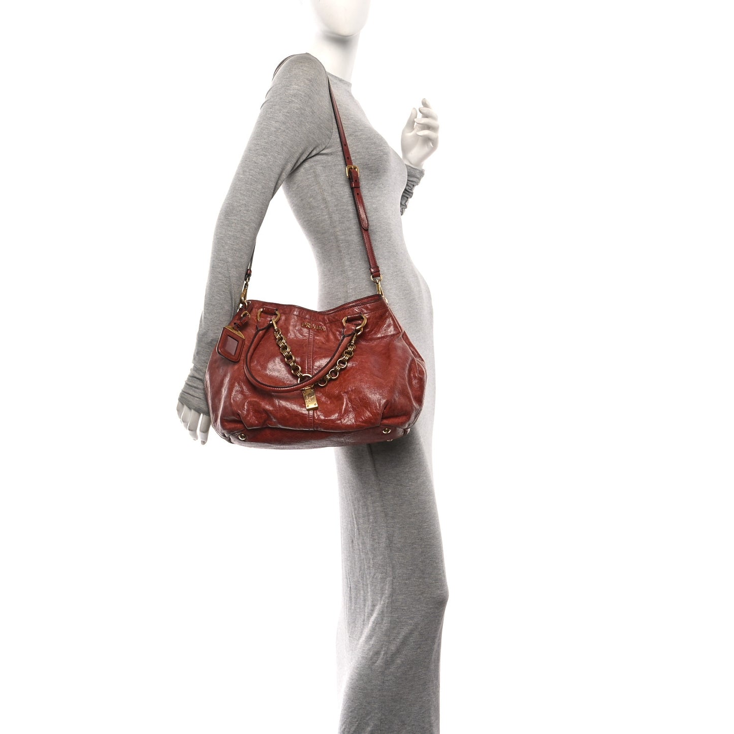 Vitello Shine Chain Tote Antico