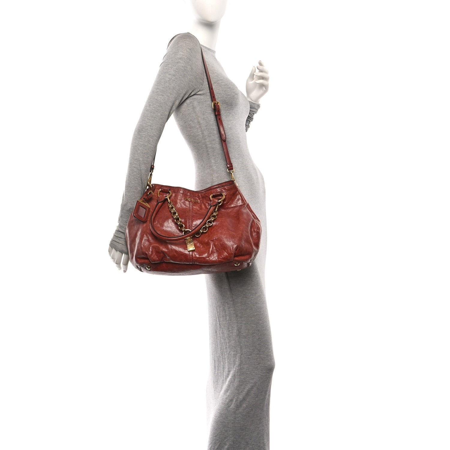 Prada Vitello Shine Chain Tote Antico 2 of 9