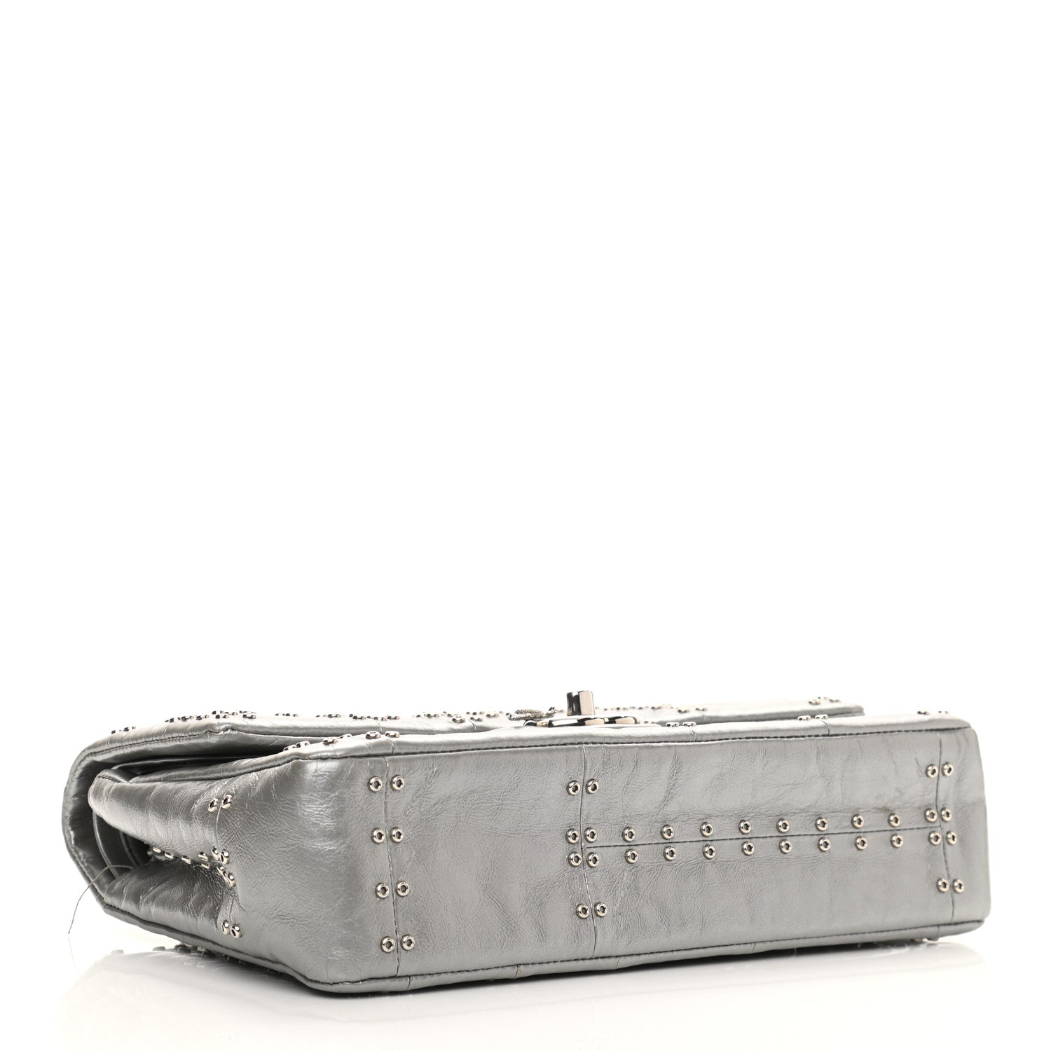 Chanel Glazed Calfskin Grommet Embellished Medium Airline Double Flap Silver 4 of 13