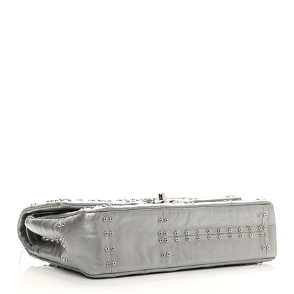 Chanel Glazed Calfskin Grommet Embellished Medium Airline Double Flap Silver 4 of 13
