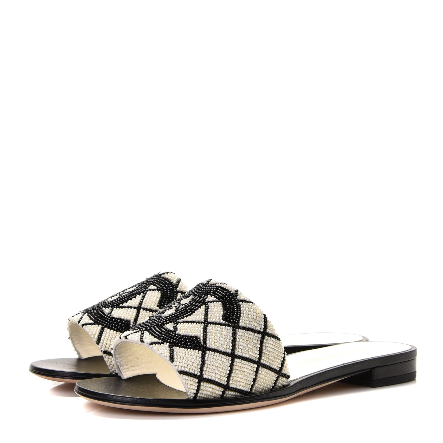 Pearl Embroidery CC Mules 37.5 Black White