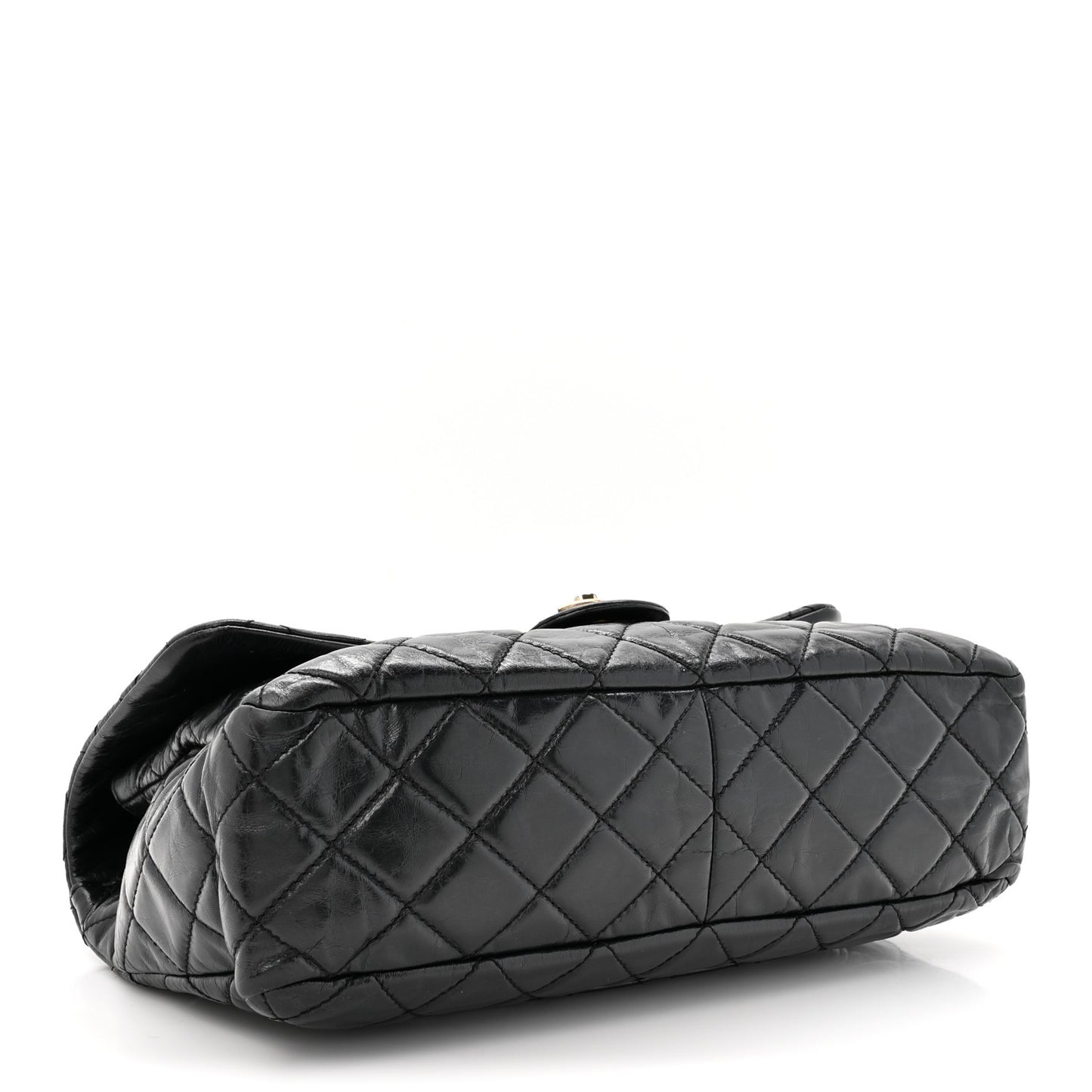 Glazed Calfskin Castle Rock Large Flap Black Burgundy