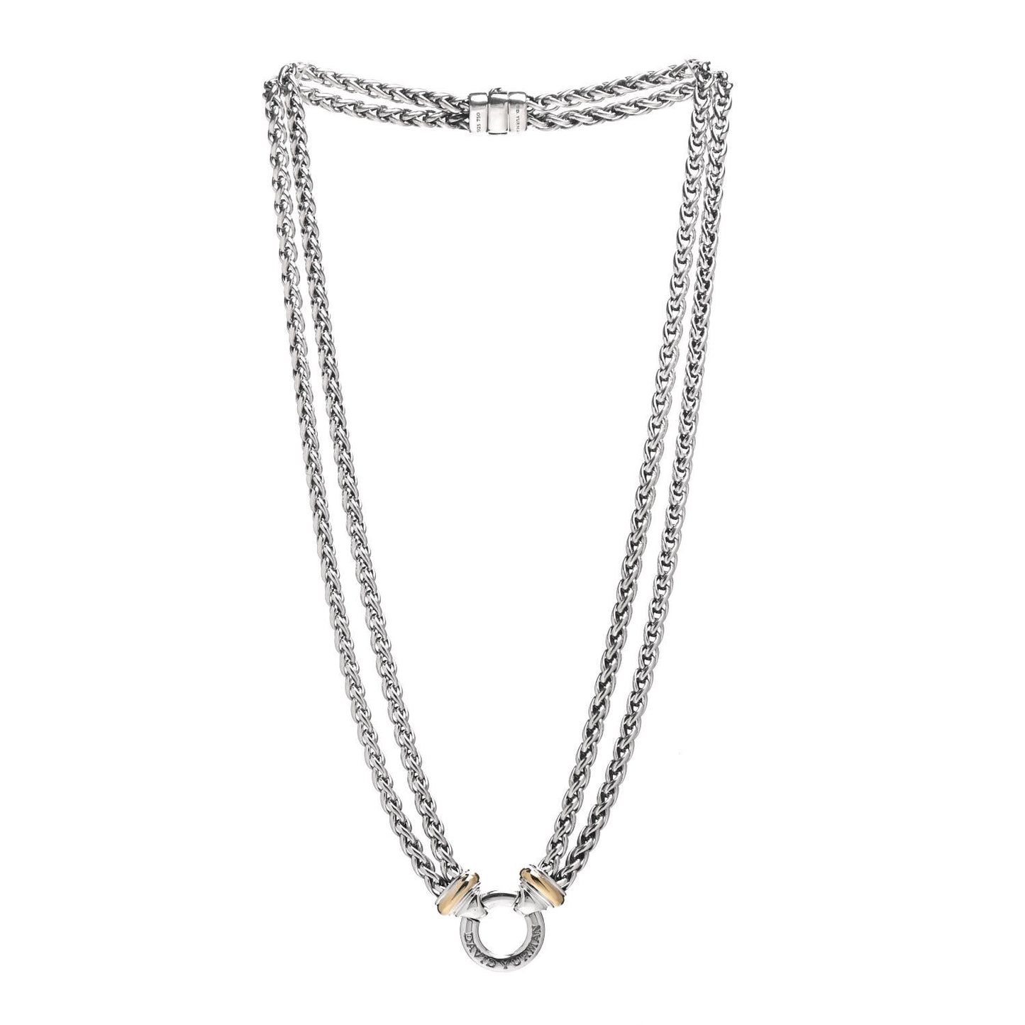 Sterling Silver 18K Yellow Gold 8mm Double Wheat Chain Necklace