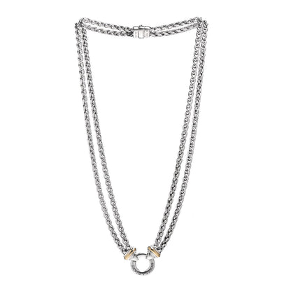 David Yurman Sterling Silver 18K Yellow Gold 8mm Double Wheat Chain Necklace 3 of 4