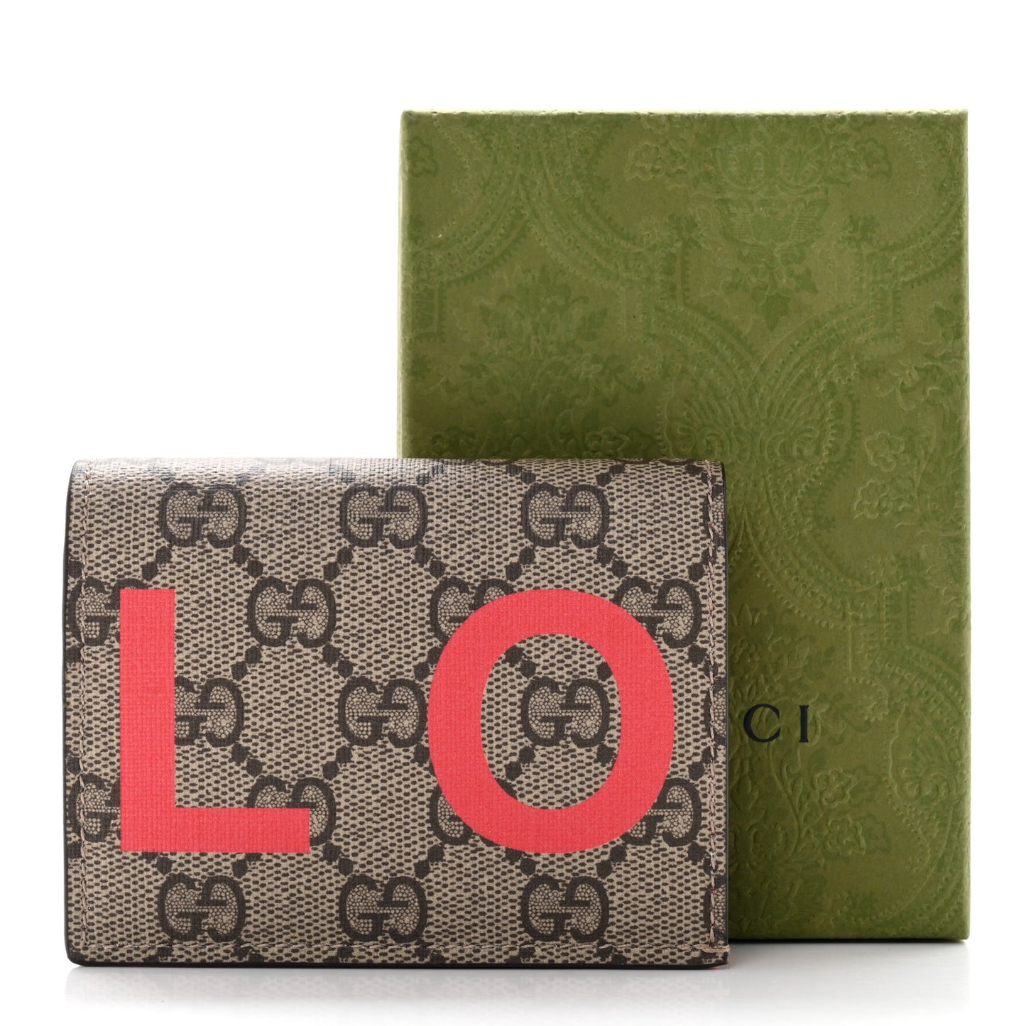 GG Supreme Monogram Moon Calfskin Love Valentines Day Card Case Beige Ebony New Geranium