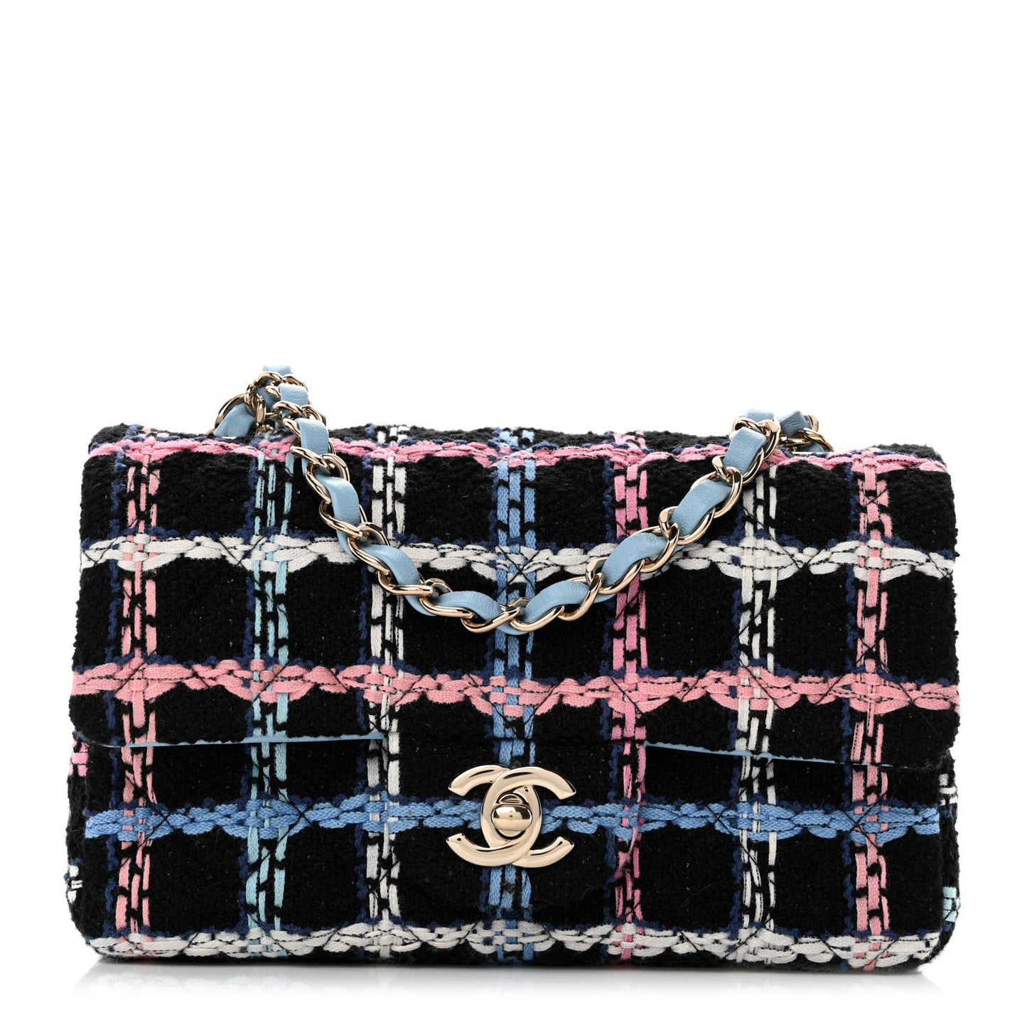 Tweed Quilted Mini Rectangular Flap Black Pink Blue Ecru