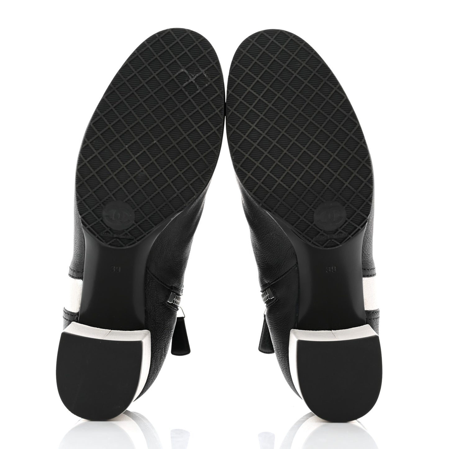 Goatskin Calfskin CC Short Boots 39 Black White