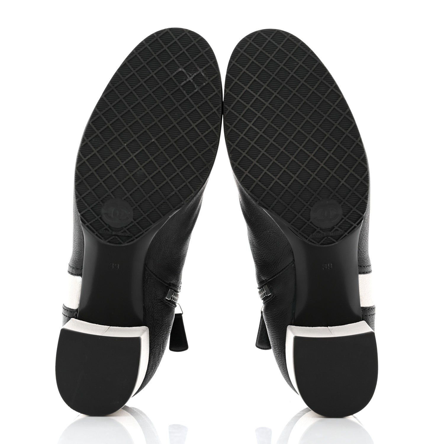 Chanel Goatskin Calfskin CC Short Boots 39 Black White 5 of 9