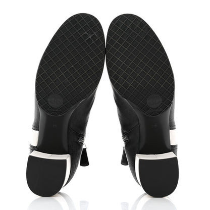 Chanel Goatskin Calfskin CC Short Boots 39 Black White 5 of 9