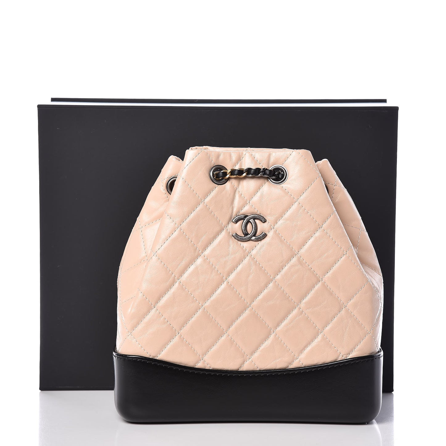 Aged Calfskin Quilted Small Gabrielle Backpack Beige Black