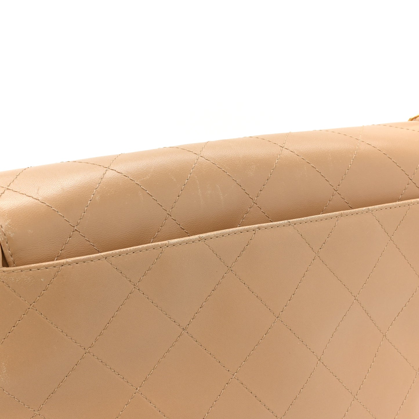 Lambskin Quilted Jumbo Single Flap Beige
