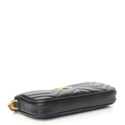 Gucci Calfskin Matelasse Mini GG Marmont Chain Crossbody Bag Black 4 of 9