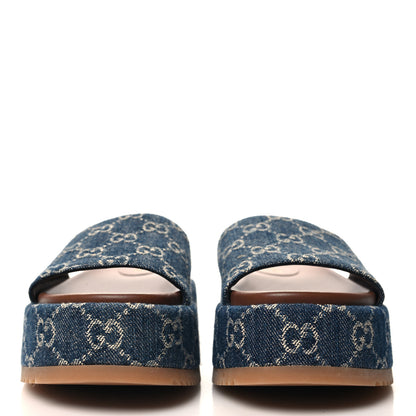 Gucci New Denim GG Monogram Angelina Platform 55mm Slide Sandals 36 Blue Tea 2 of 9