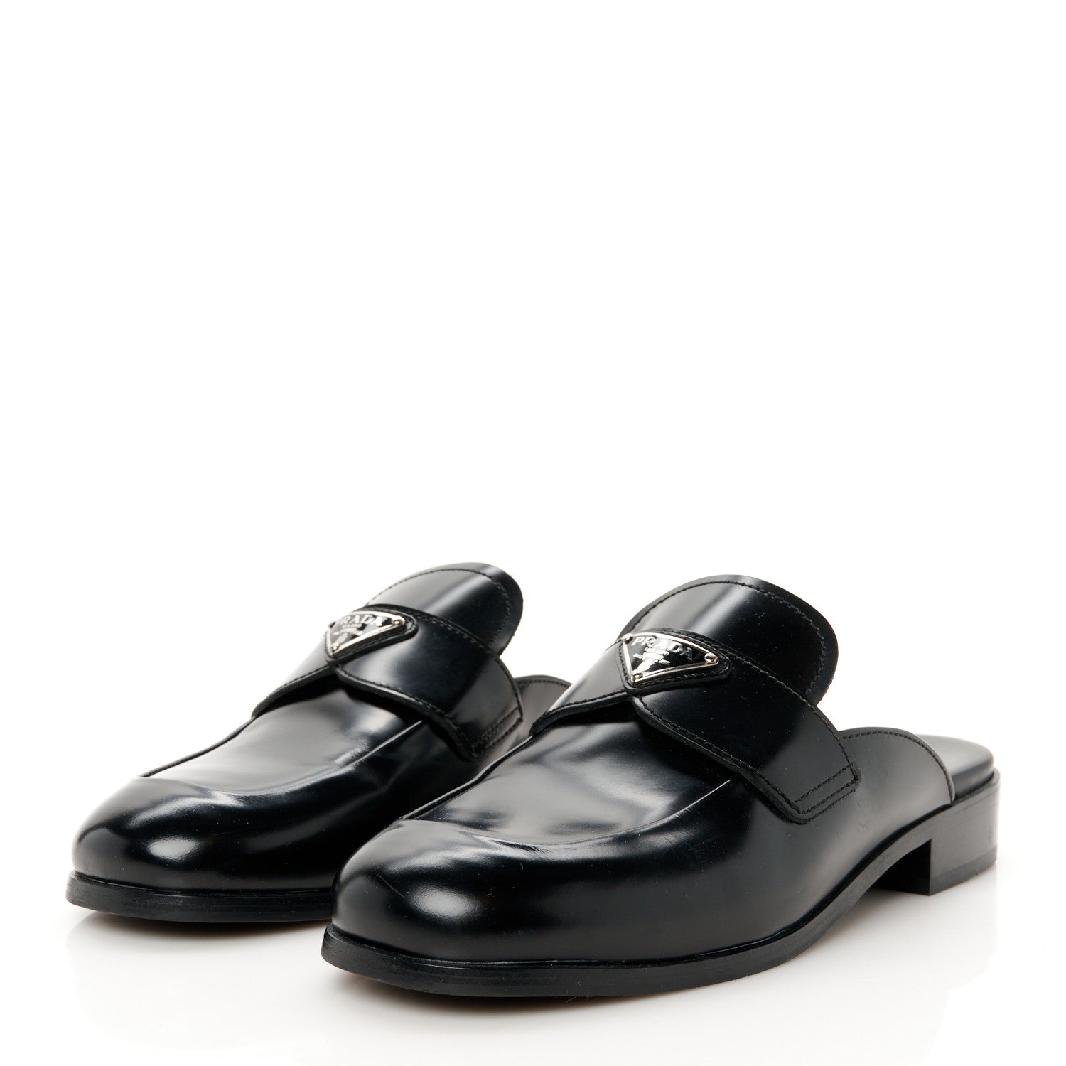 Prada Spazzolato Triangle 40mm Loafer Mules 37.5 Black 4 of 9