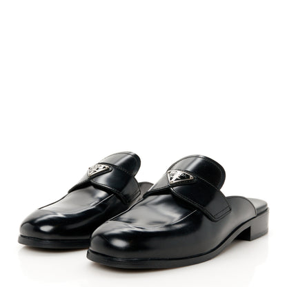 Prada Spazzolato Triangle 40mm Loafer Mules 37.5 Black 4 of 9
