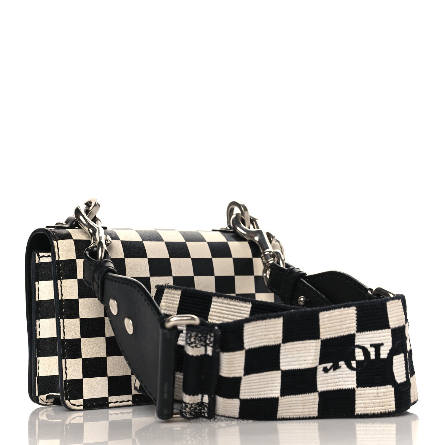 Christian Dior Calfskin Checkered Mini J'Adior Flap Bag Black White 3 of 14