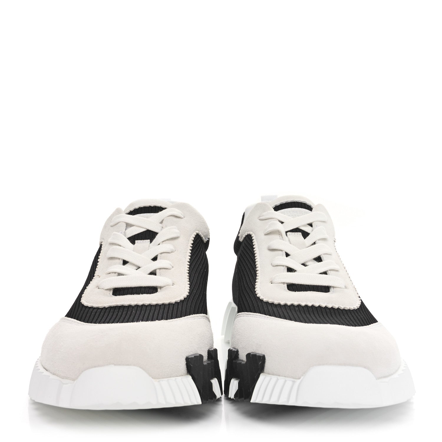 Hermes Air Mesh Suede Goatskin Mens Bouncing Sneakers 42 Black White 3 of 10