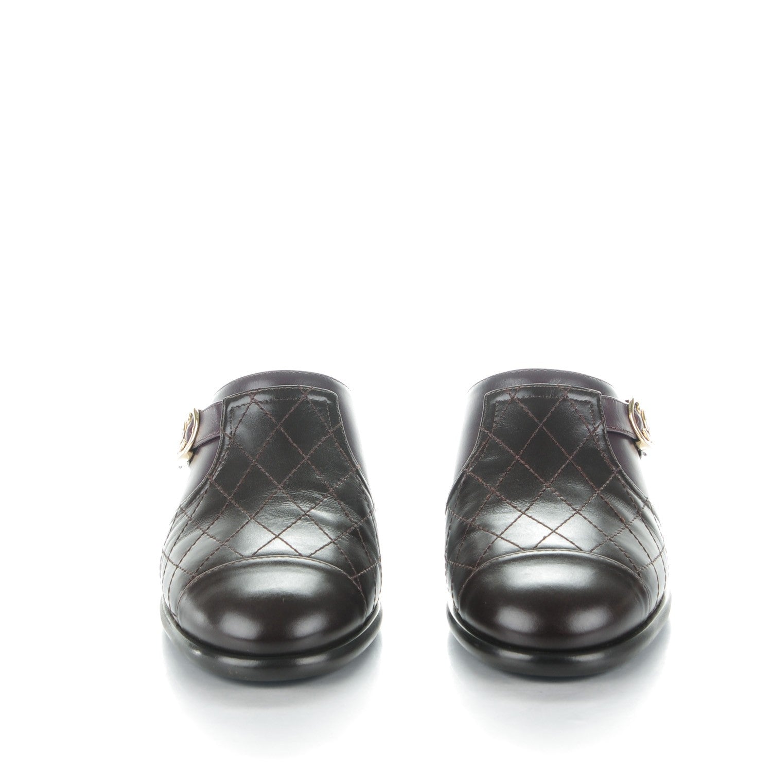 Chanel Calfskin Quilted CC Mules 36.5 Burgundy Brown 2 of 8