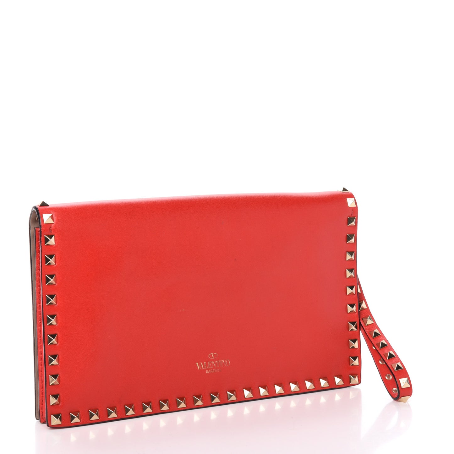 Nappa Rockstud Wristlet Clutch Deep Orange
