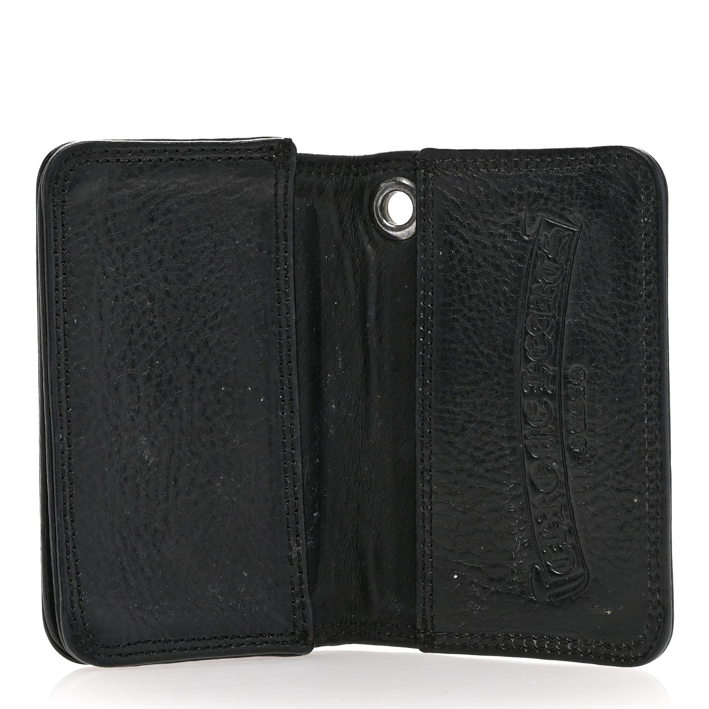 Grained Calfskin Grommet Card Holder Black