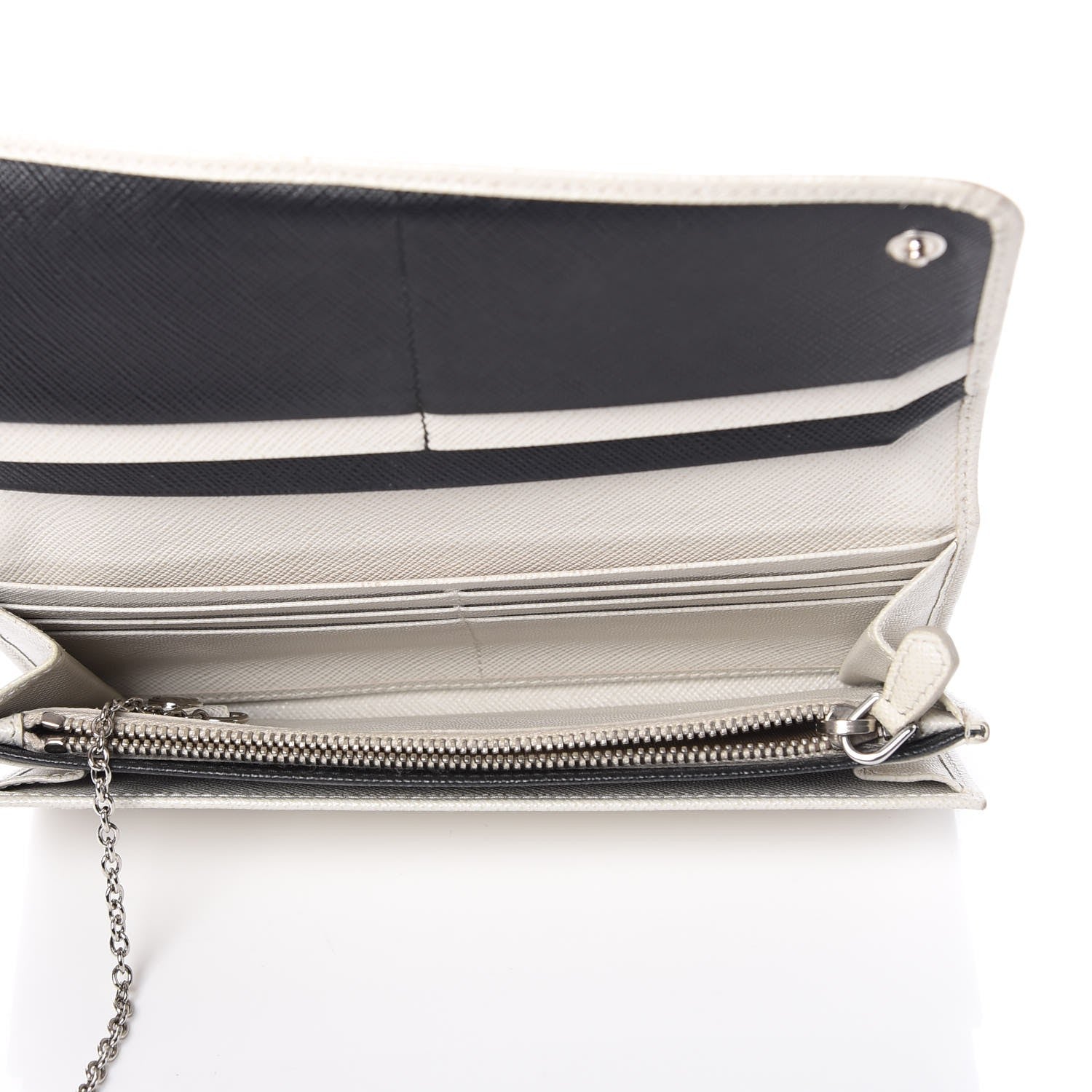Prada Saffiano Bi-Color Trend Continental Wallet Talco Black 6 of 12