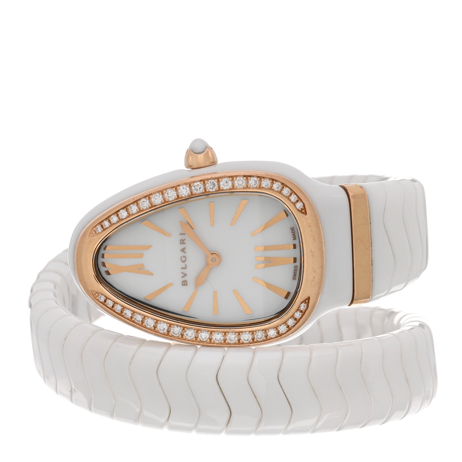 Bulgari 18K Rose Gold Ceramic Diamond Bezel 35mm Serpenti Tubogas Quartz Watch White 2 of 5