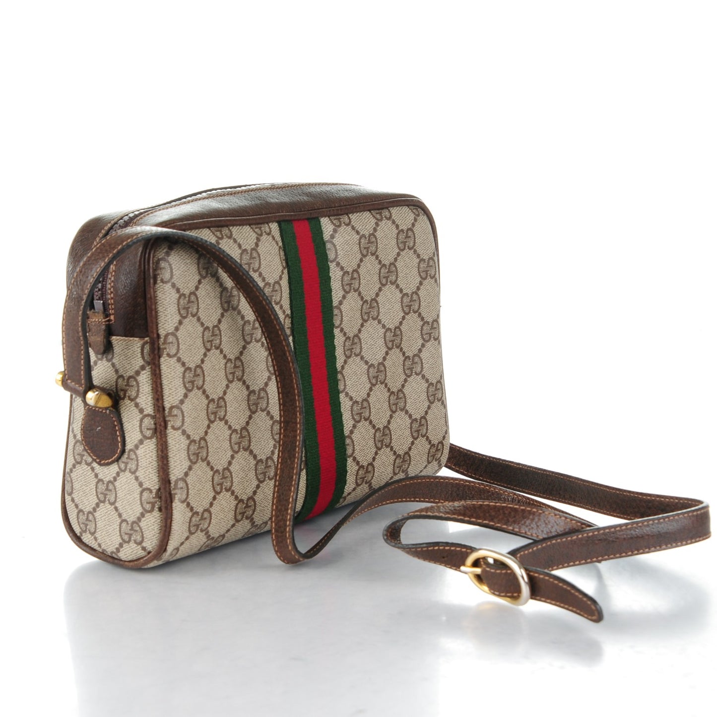 Coated Canvas Monogram Web Small Shoulder Bag Dark Brown