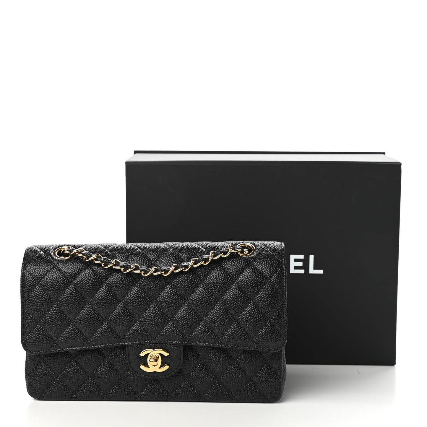 Caviar Quilted Medium Double Flap Black