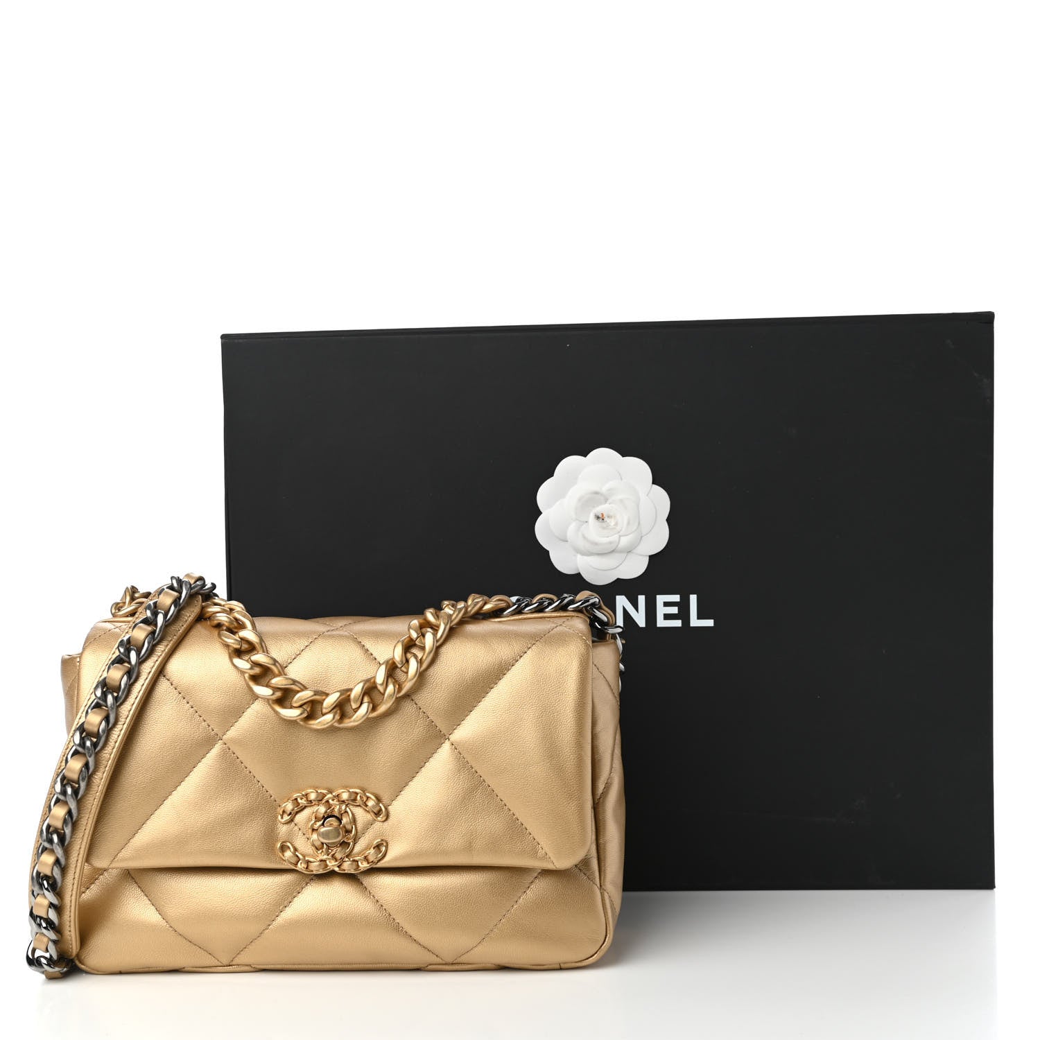 Chanel Metallic Goatskin Quilted Medium Chanel 19 Flap Gold 11 of 11