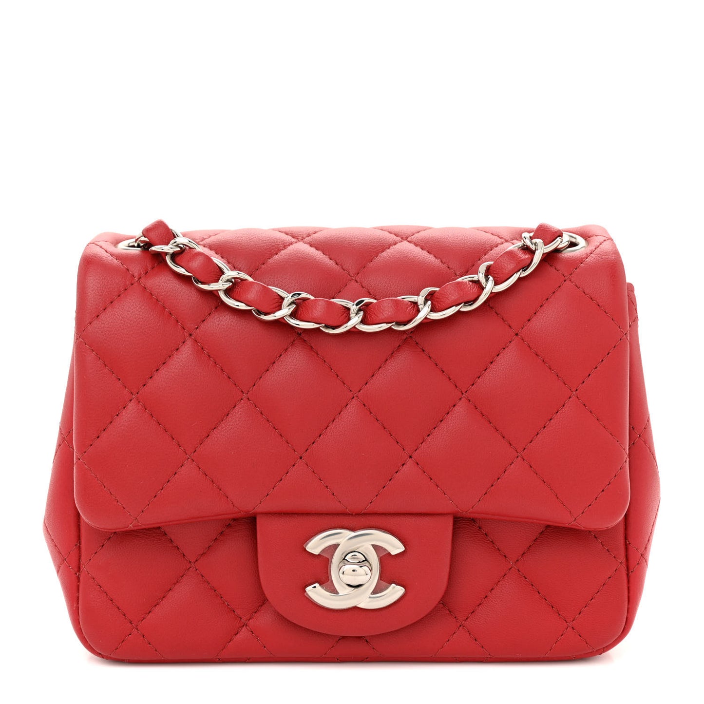 Lambskin Quilted Mini Square Flap Red