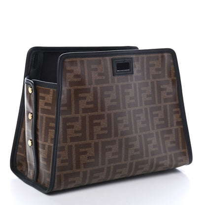 Fendi Glazed Fabric Vitello Century FF 1974 Stamp Patch Mini Peekaboo Defender Cover Mogano Panna Black 3 of 9