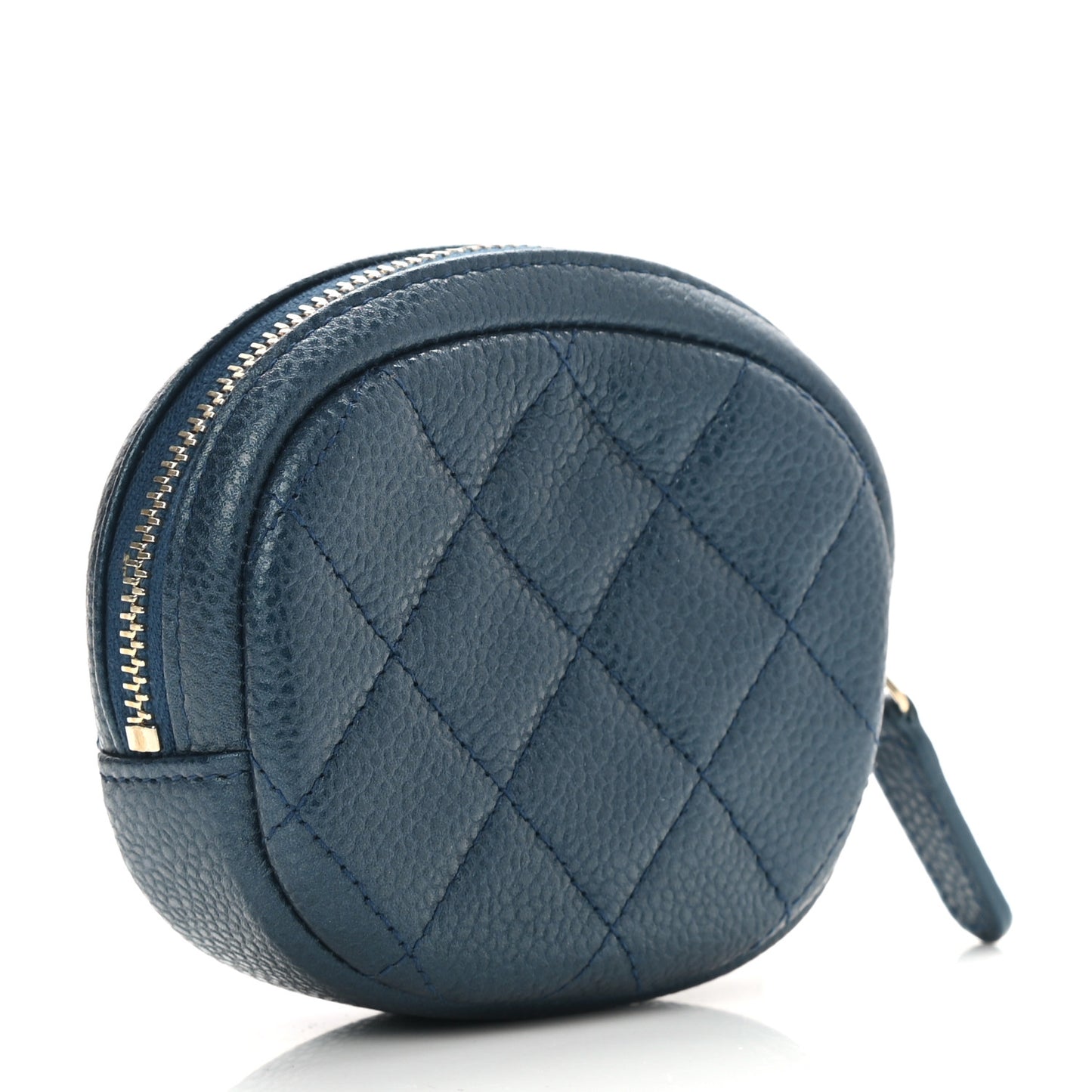 Metallic Caviar Quilted Zip Around Classic Coin Purse Dark Blue