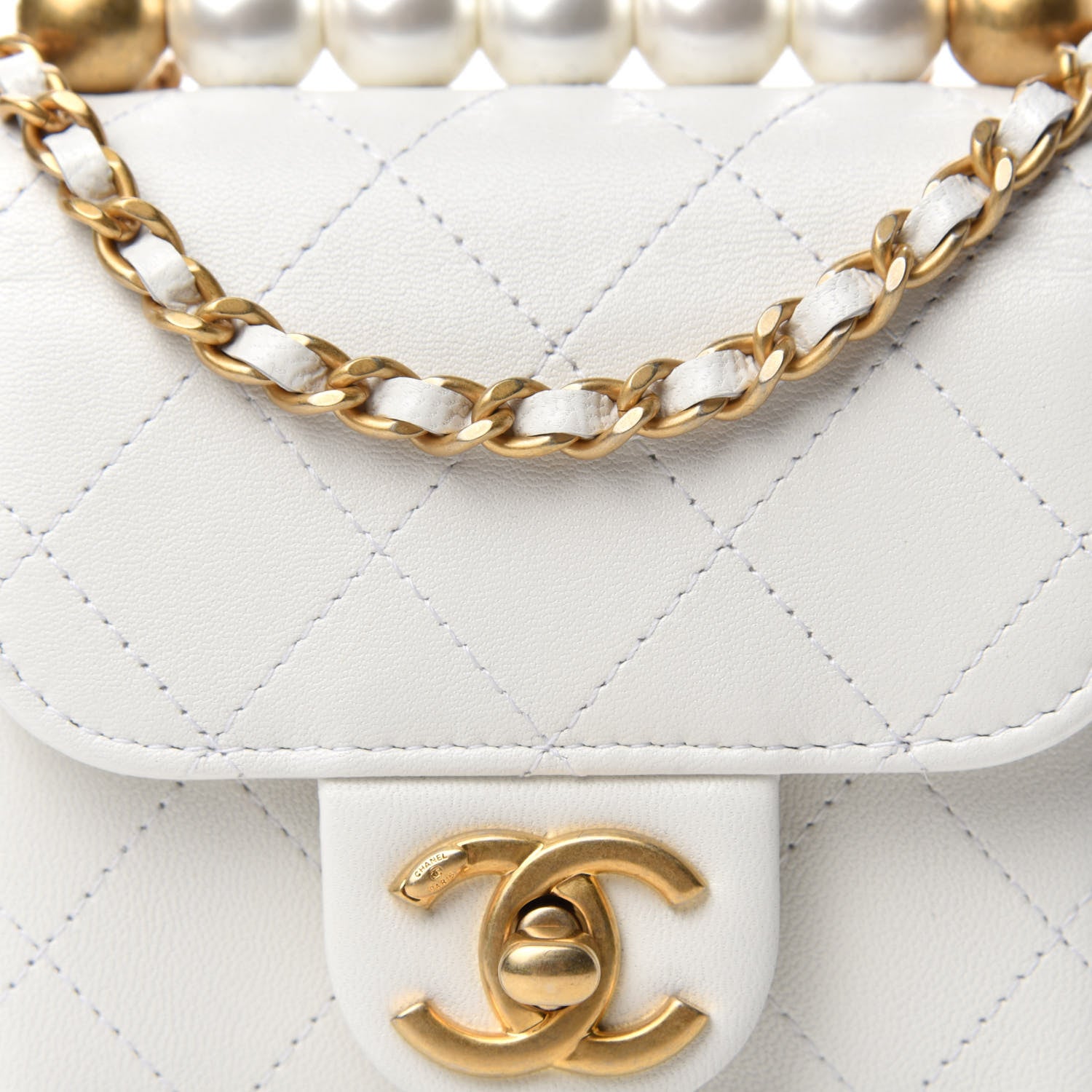 Chanel Goatskin Chic Pearls Clutch On Chain White 10 of 11