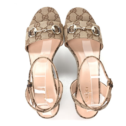 Gucci Monogram Nappa Chalotte Horsebit Ankle Strap 75mm Flatform Sandals 38.5 Beige Ebony 2 of 9