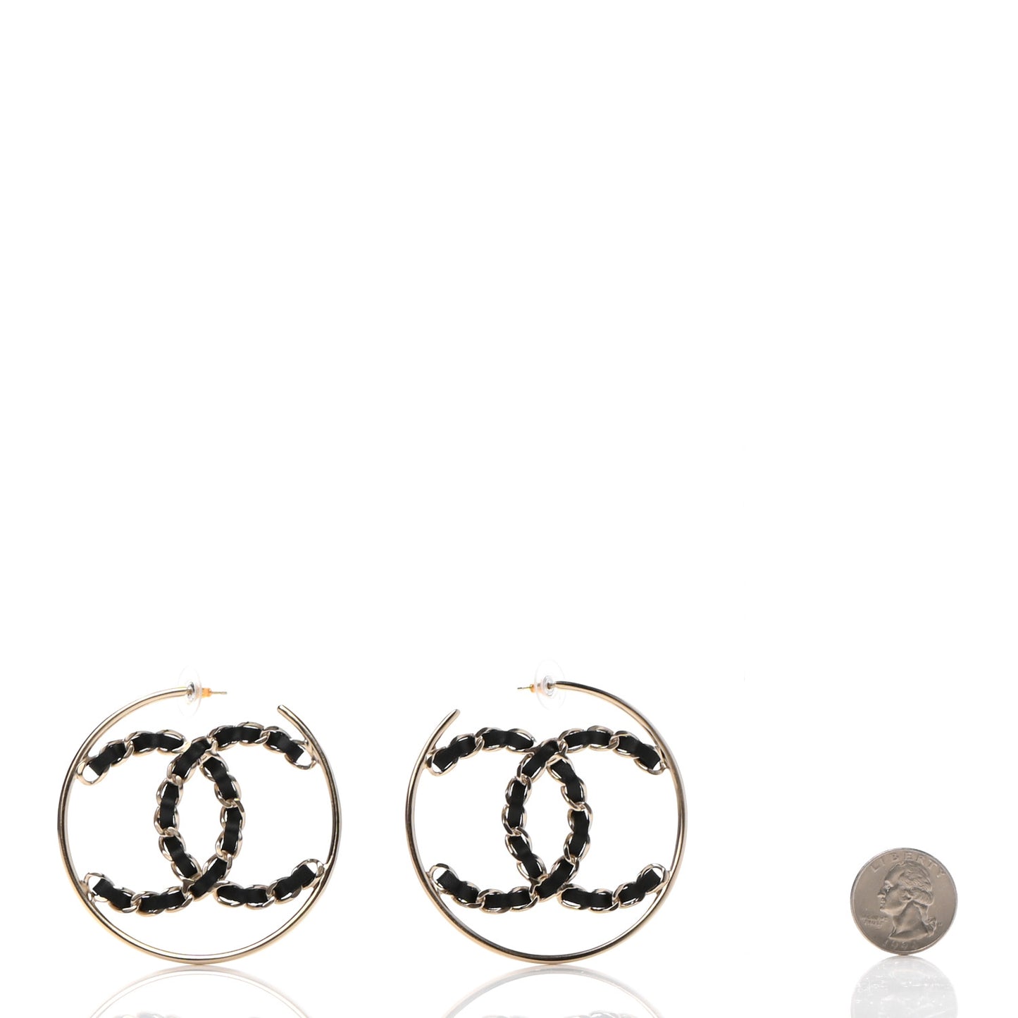 Lambskin CC Chain Hoop Earrings Black Gold