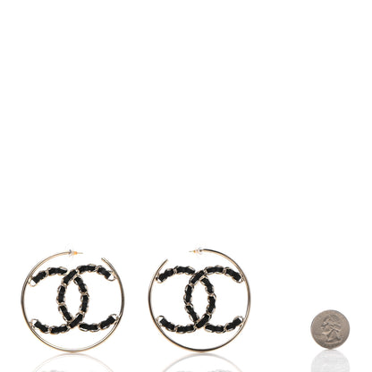 Chanel Lambskin CC Chain Hoop Earrings Black Gold 2 of 9