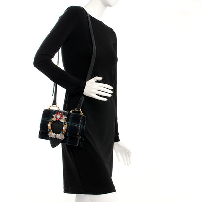 Miu Miu Wool Plaid Crystal Embellished Shoulder Bag Blue 2 of 7