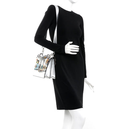 Fendi Metallic Calfskin Flowerland Scalloped Studded Pequin Kan I Shoulder Bag Argento 2 of 10