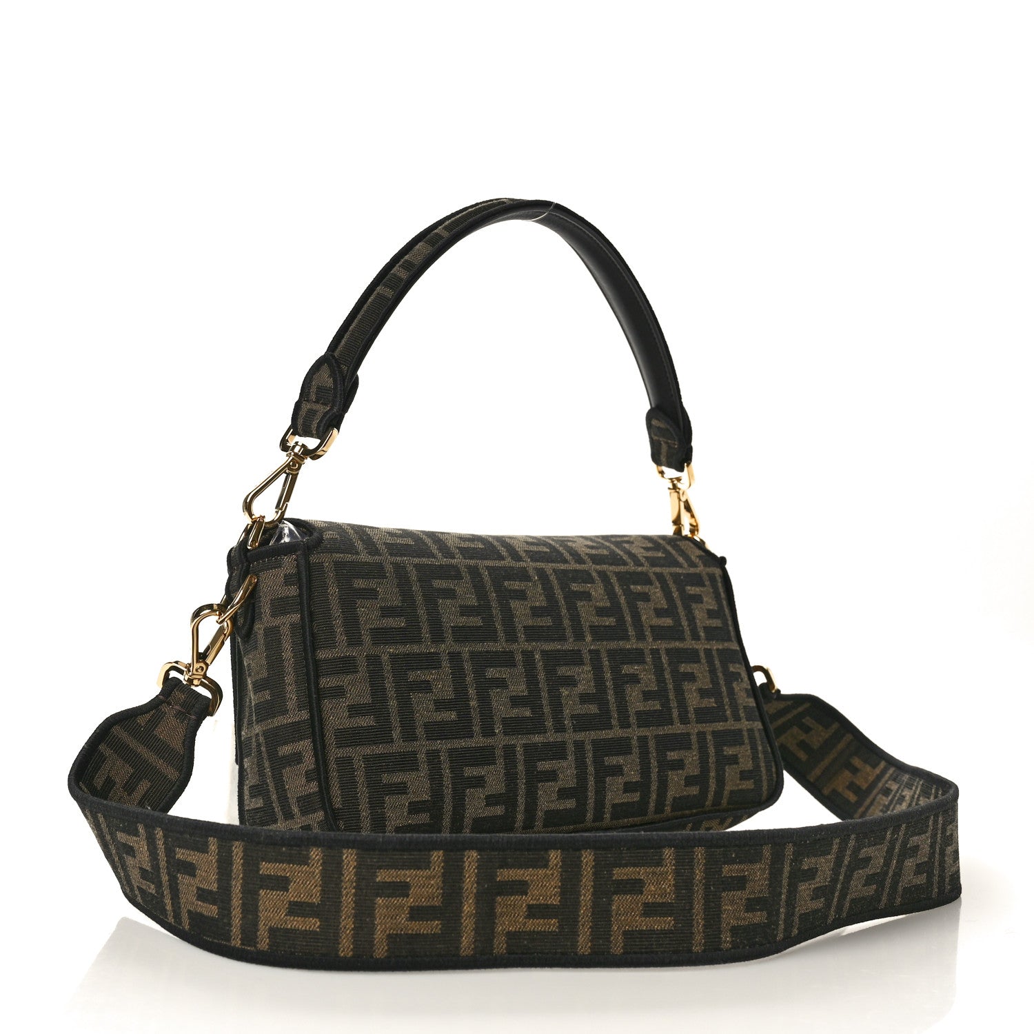 Fendi Fabric Jacquard FF 1974 Medium Baguette Tobacco Moro Black 3 of 10