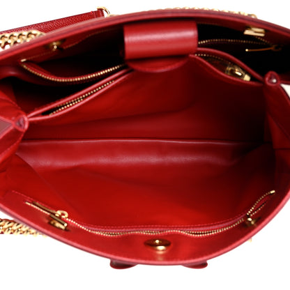 Salvatore Ferragamo Hammered Calfskin Vara Bow Chain Tote Red 5 of 10