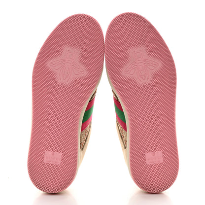 Gucci Calfskin GG Supreme Crystals Web Screener Sneakers 37.5 Beige Ebony Wild Rose 5 of 9