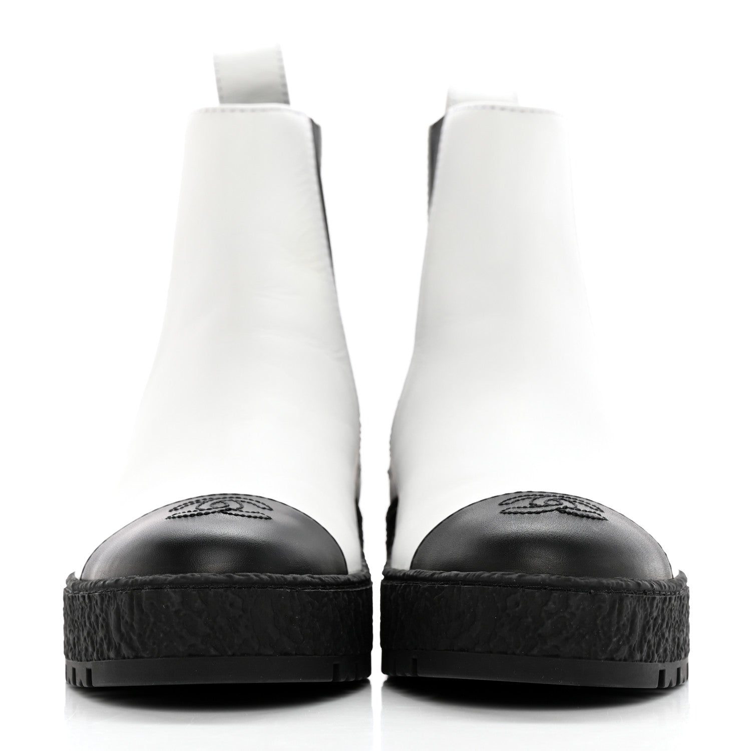 Chanel Calfskin Cap Toe CC Ankle Boots 37.5 White Black 2 of 10