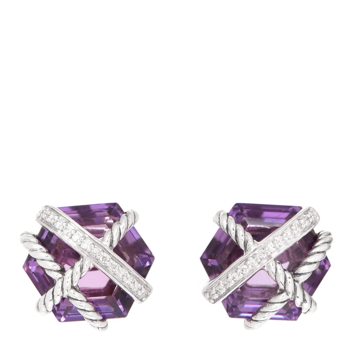 Sterling Silver Diamond Amethyst 10mm Cable Wrap Earrings