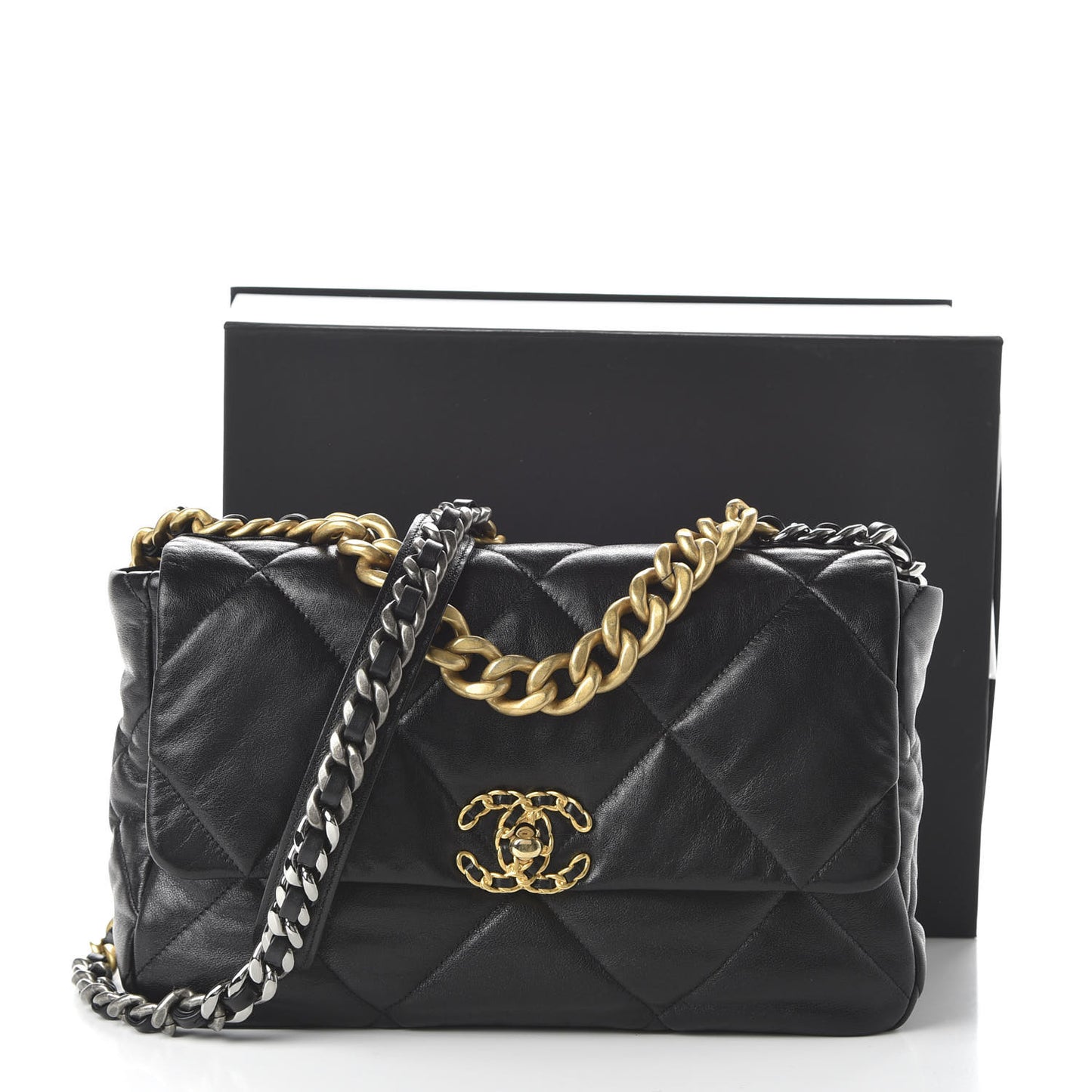 Lambskin Quilted Large 19 Flap Black